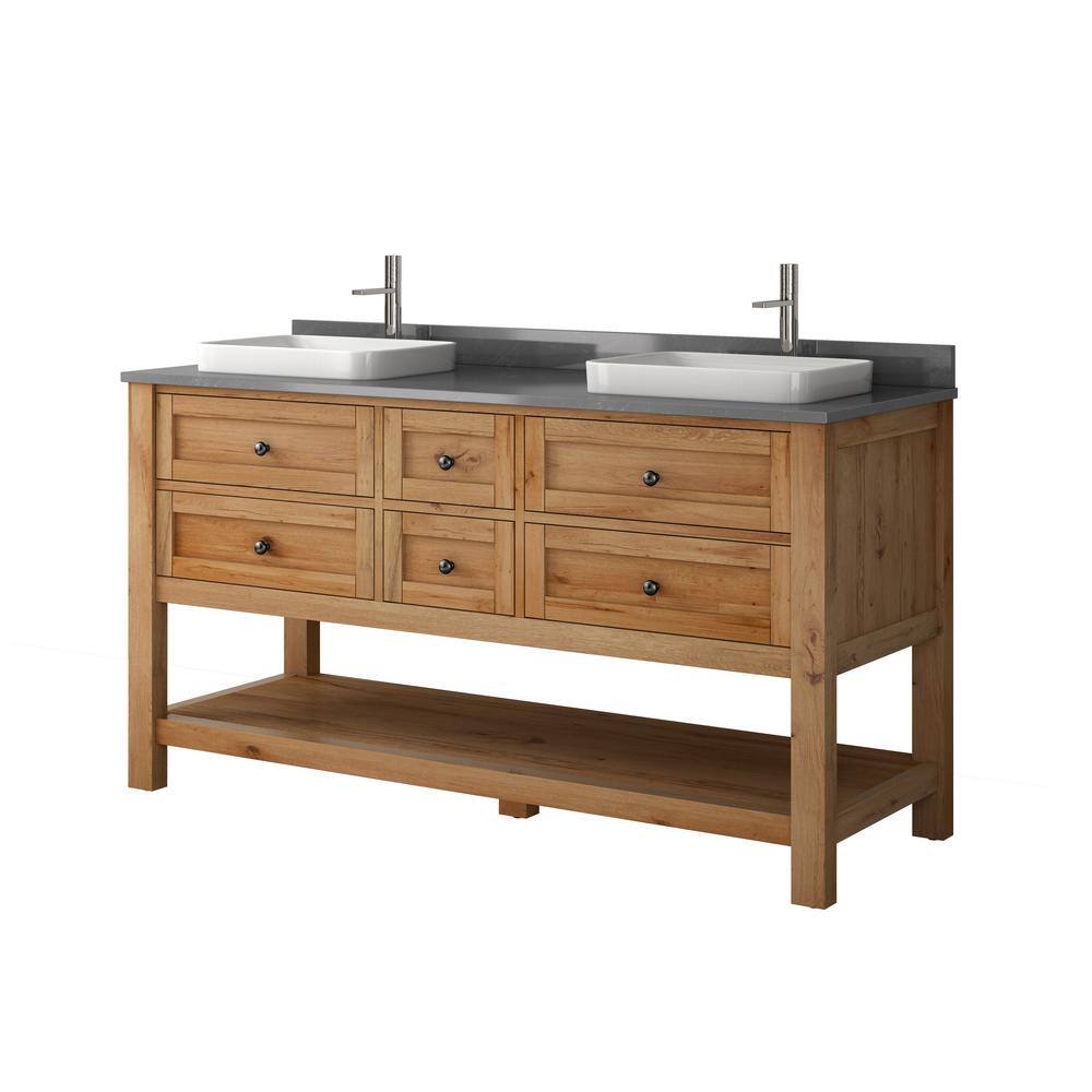 Home Decorators Collection 60 in. Double Semi Recessed Sink Vanity in Reclaimed Wood Finish with Engineered Calacatta Grey Marble Top TJ-0236V6022BE