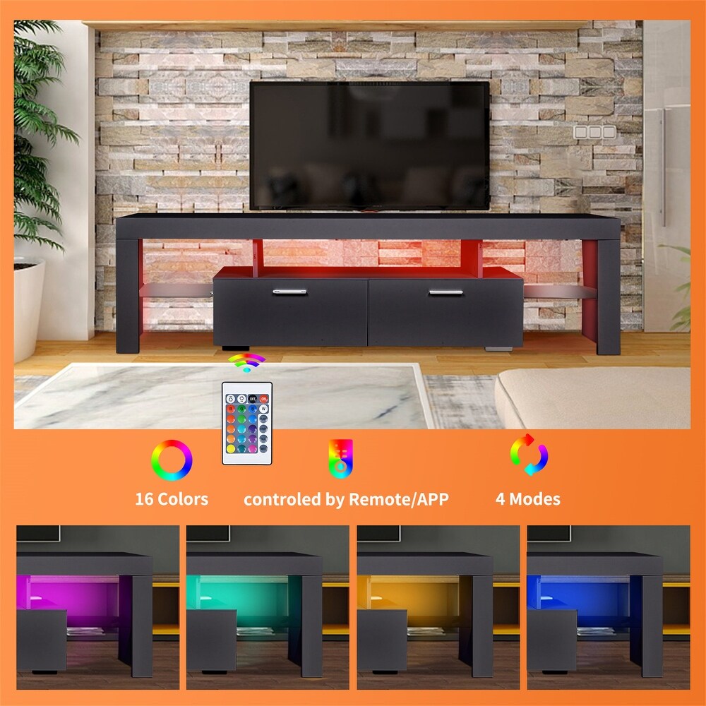 LED TV Stand Entertainment Centers for Up to 75 inch TV with Open Shelf and Drawers