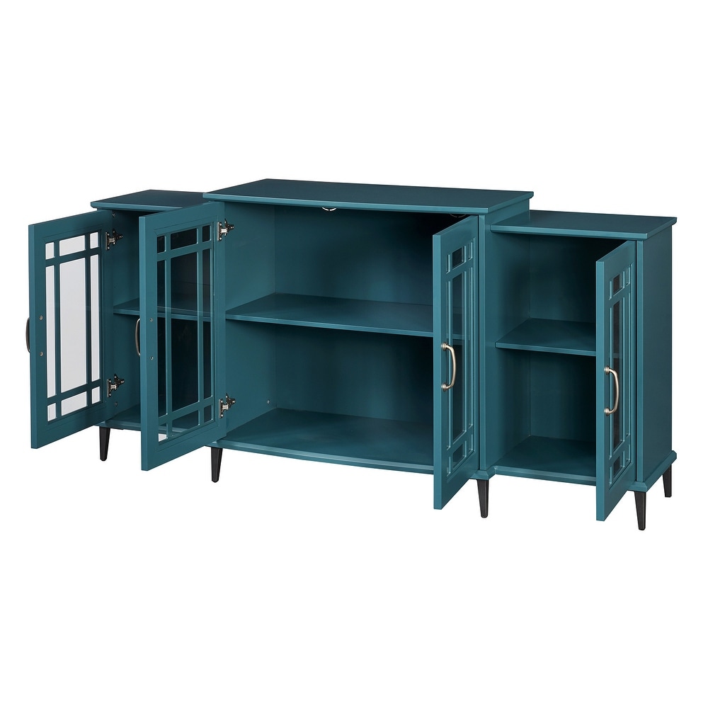 Teal Blue Console Table Buffet Cabinet with Door and Shelves