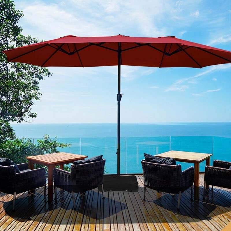 15 FT Ultra-large Double Sided Steel Outdoor Market Patio Umbrella with Base, UV Sun Protection & Easy Crank