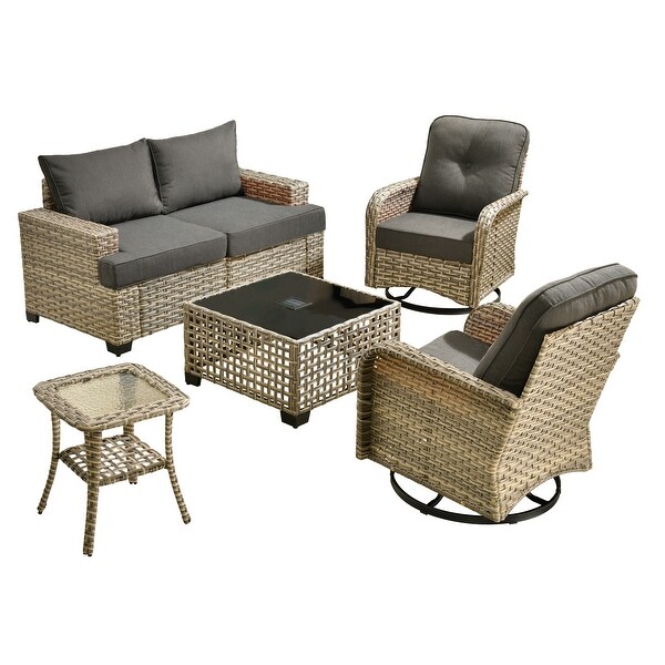 XIZZI 6Piece Patio Furniture Wicker Conversation Set with Swivel Chair