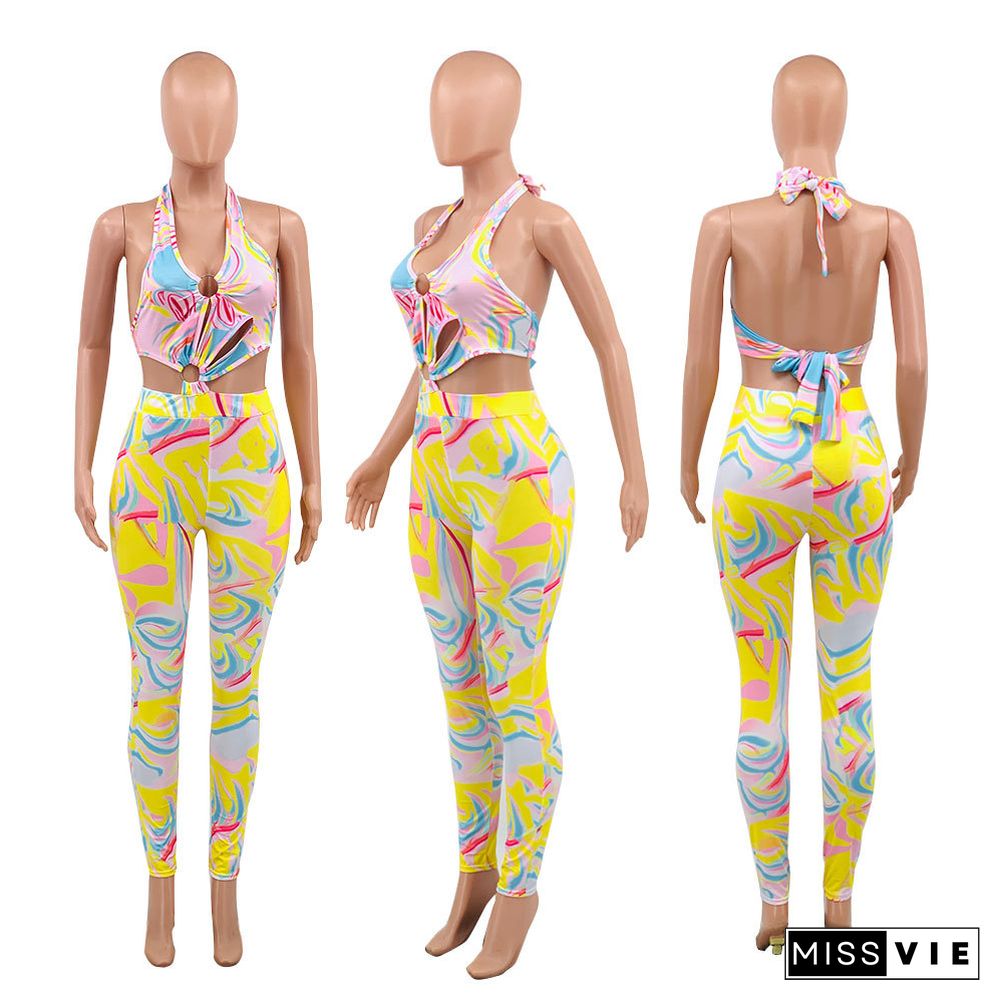 Sexy Chest Ring Cutout Print Jumpsuit