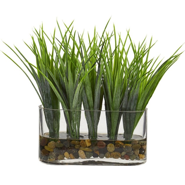 Nearly Natural 9 in Vanilla Grass Artificial Plant In Oval Vase