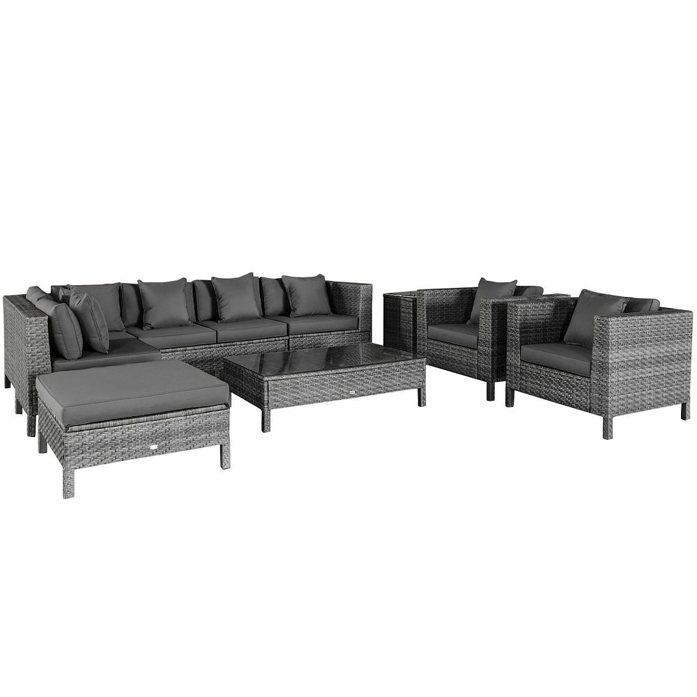 Outsunny 9-Piece Patio Furniture Sets Outdoor Conversation Sets， Sofa Sets with Removable Cushion， Footstool and Coffee table for Balcony， Backyard， Backyard Black