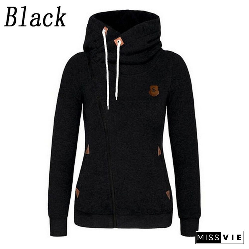 Winter Woman Fashion Sports Personality Side Zipper Hooded Sweatshirt Candy Colored Sweater Coat S-5XL