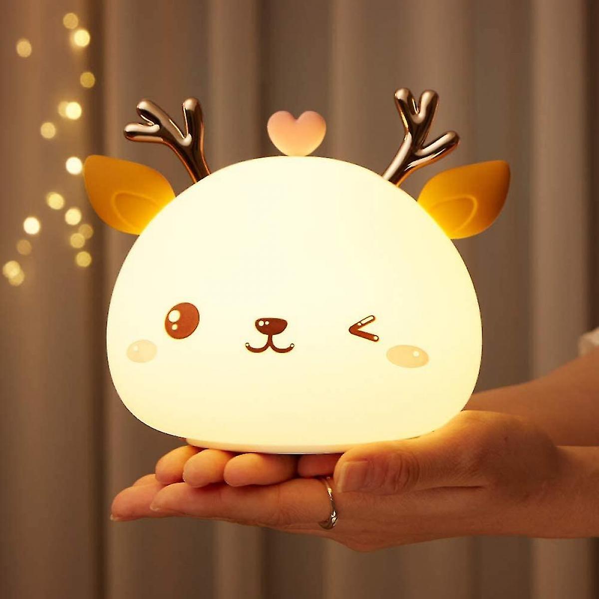 Rechargeable Led Kid Night Light， Bedside Lamp， Girl Boy Portable Silicone Night Light， Multicolor Deer Lamp With Touch Contro