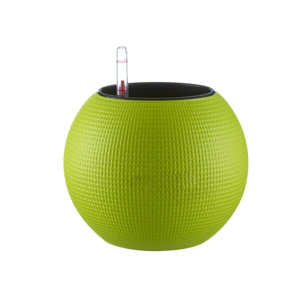 4.9 inch (12 cm) GW 01 Self Watering Round Plastic Planter (Green)