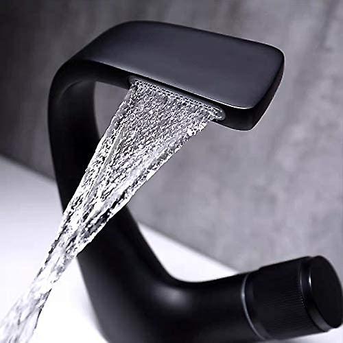 Bathroom Sink Faucet Matte Black Bathroom Sink Faucet， Modern Waterfall Bathroom Faucet， Single Hole Basin Faucet， Hot And Cold Basin Mixer Tap With 2