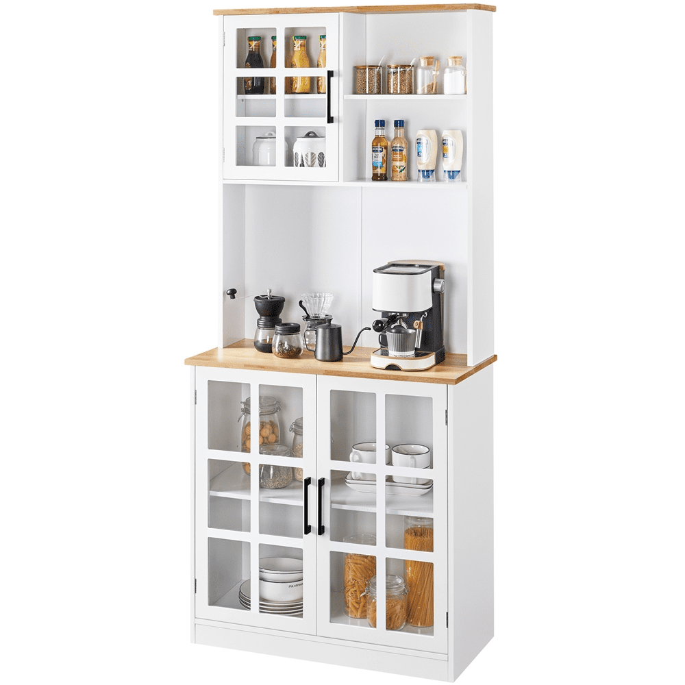 Topeakmart Kitchen Pantry with 3 Cabinets and 2 Open Shelves， White