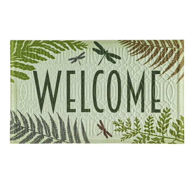 Evergreen Indoor outdoor Moss Green Welcome Dragonfly Outdoor Embossed Floor Mat 30 X 1 X 18 Inches