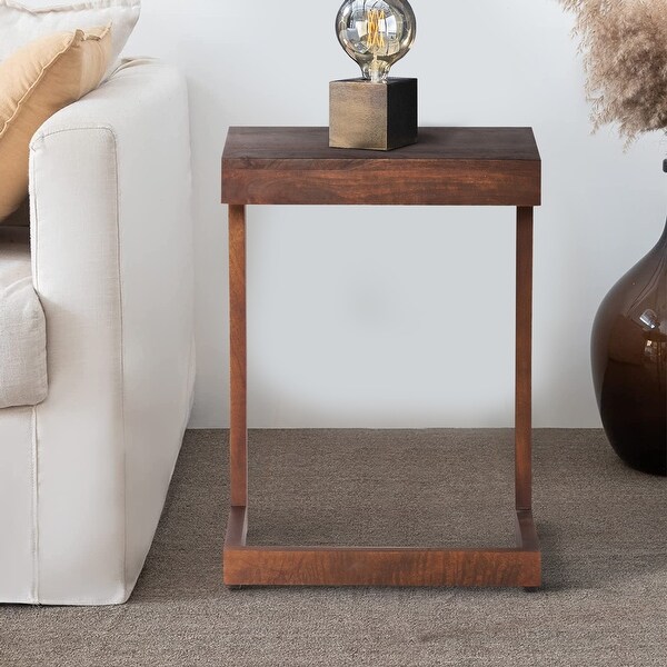 26 Inch Handcrafted Mango Wood Side End Table， Open Design Base