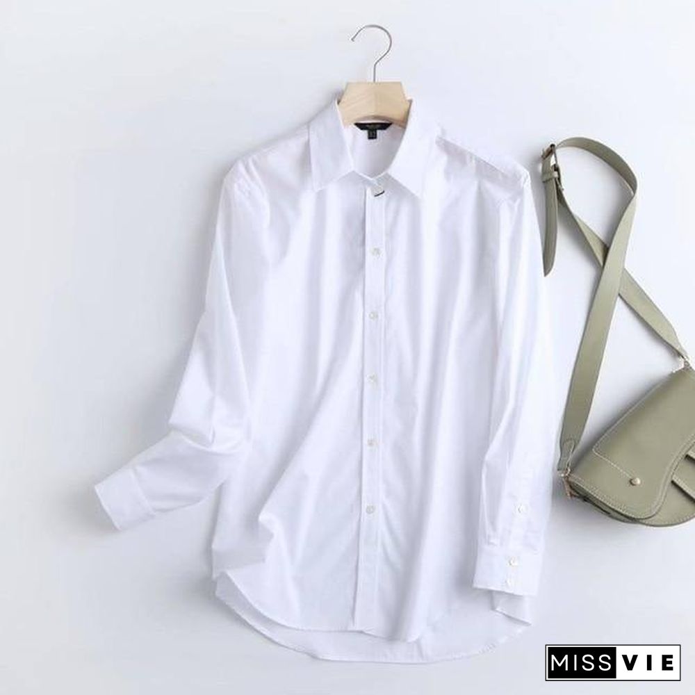 Withered England Style Office Lady Simple Fashion Poplin Solid White Blouse Women Blusas Mujer De Moda Shirt Women Tops