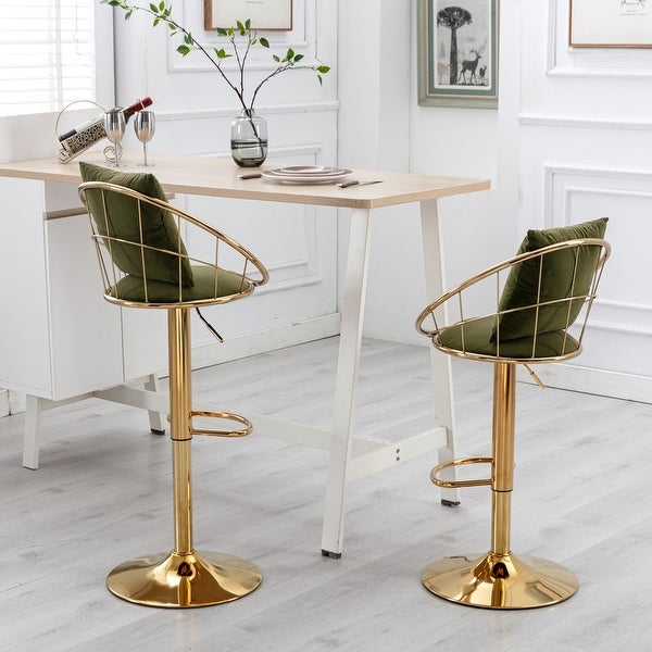 Set of 2 Adjustable Height Velvet Bar Chair Bar Stools