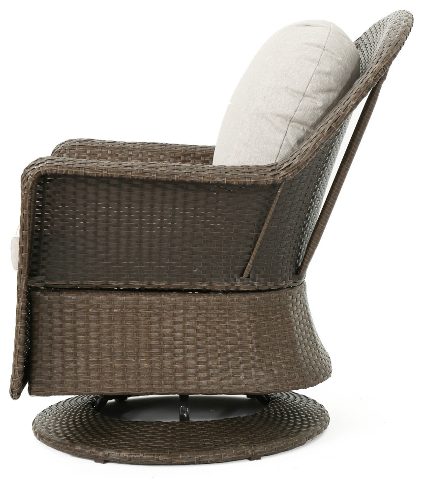 GDF Studio Linsten Outdoor Wicker Swivel Club Chairs  Water Resistant Cushions   Tropical   Outdoor Lounge Chairs   by GDFStudio  Houzz