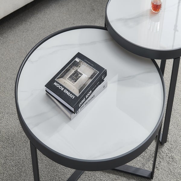 Modern Nesting Coffee Table in Metal Frame with Round Tabletop