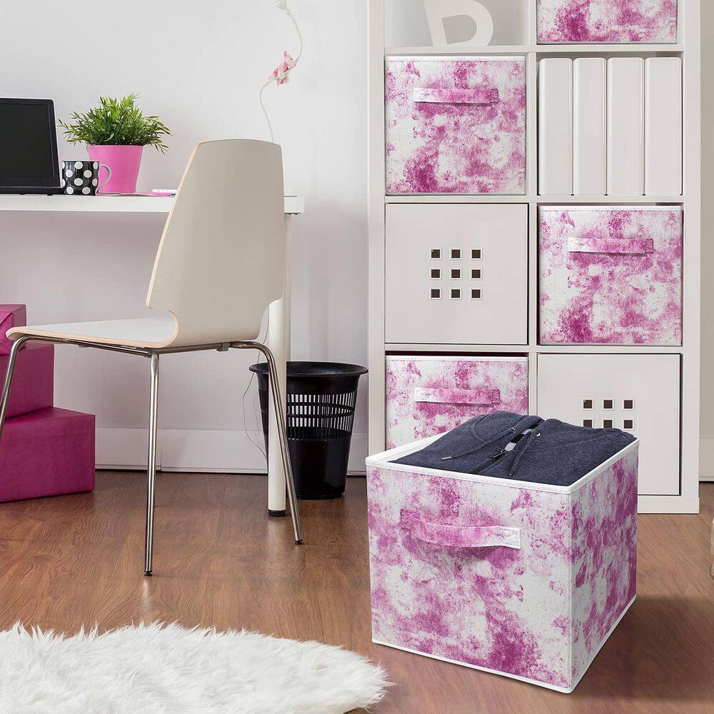 Sorbus 11 in. H x 10.5 in. W x 11 in. D Tie Dye Pink Foldable Cube Storage Bin (4-Pack) STRG-BIN-WPI