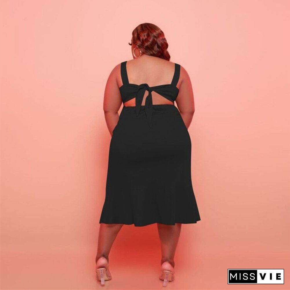 Plus Size Sleeveless Back Bow Single-breasted Dress