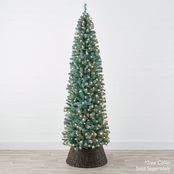 PreLit Blue Spruce Pencil Christmas Tree w/ Metal Base