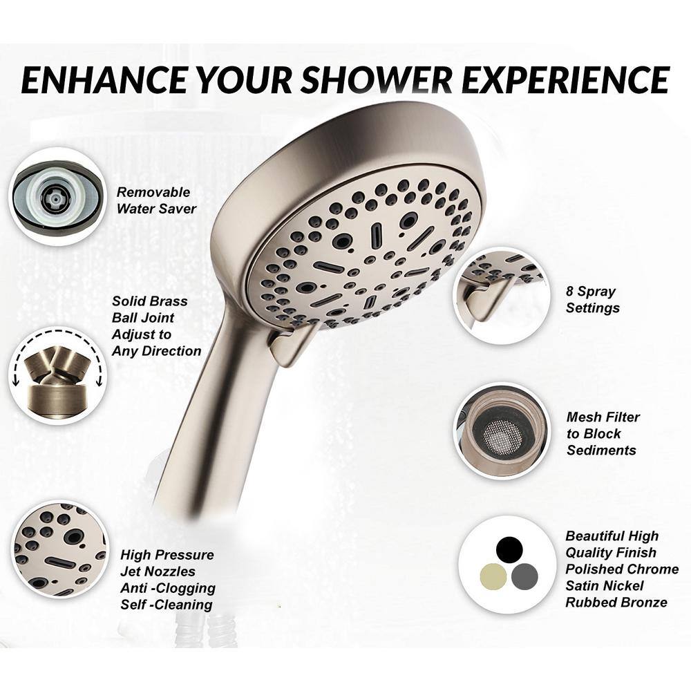 MODONA 8-Spray 6 in. Single Wall Mount Handheld Shower Head in Satin Nickel SS30-SN