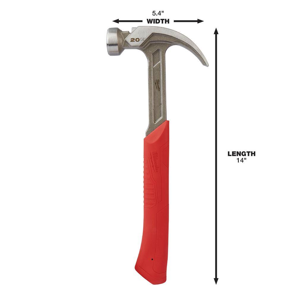 MW 20 oz. Curved Claw Smooth Face Hammer with 15 in. Pry Bar 48-22-9080-48-22-9035