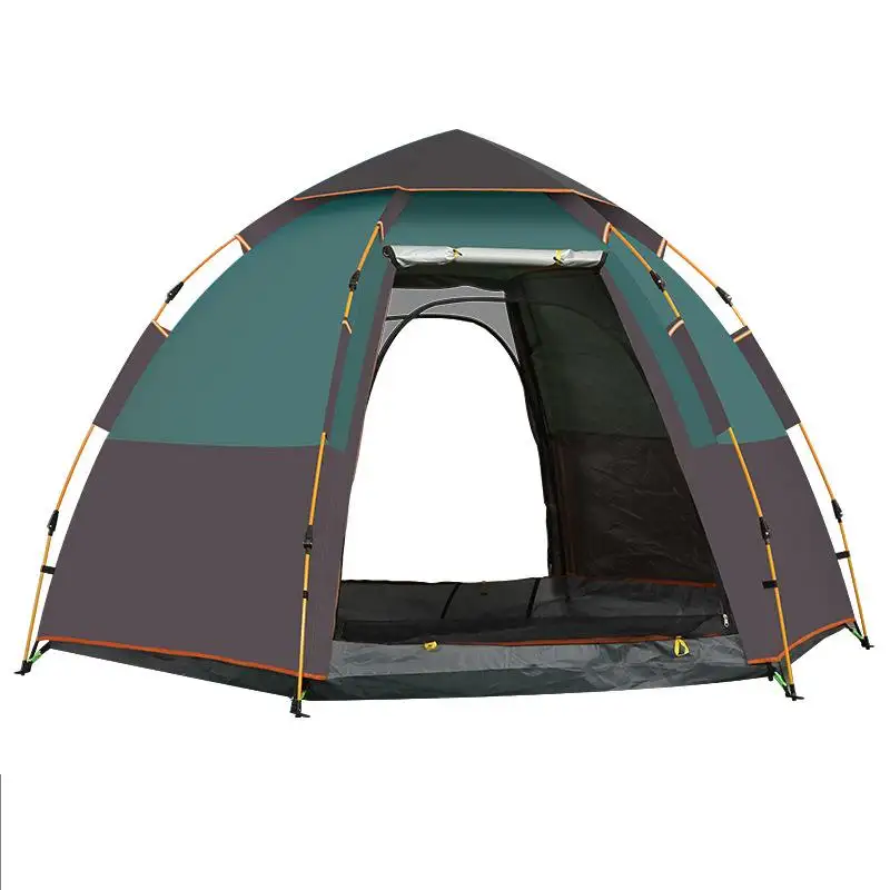 QX Wholesale outdoor 3~4 people thickened beach sunscreen camping 5~6 people speed camping double layer hexagonal tent