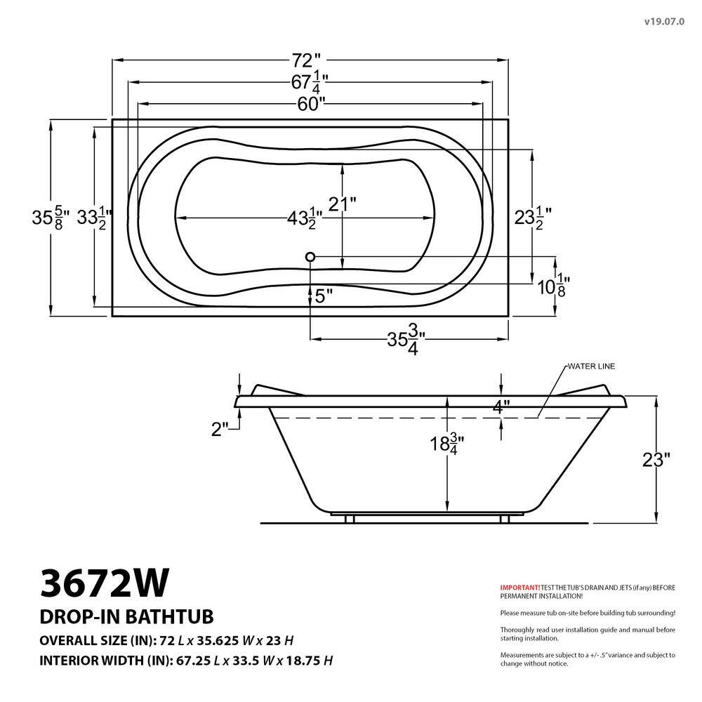 Universal Tubs Star 6 ft. Rectangular Drop-in Whirlpool Bathtub in White HD3672WWR