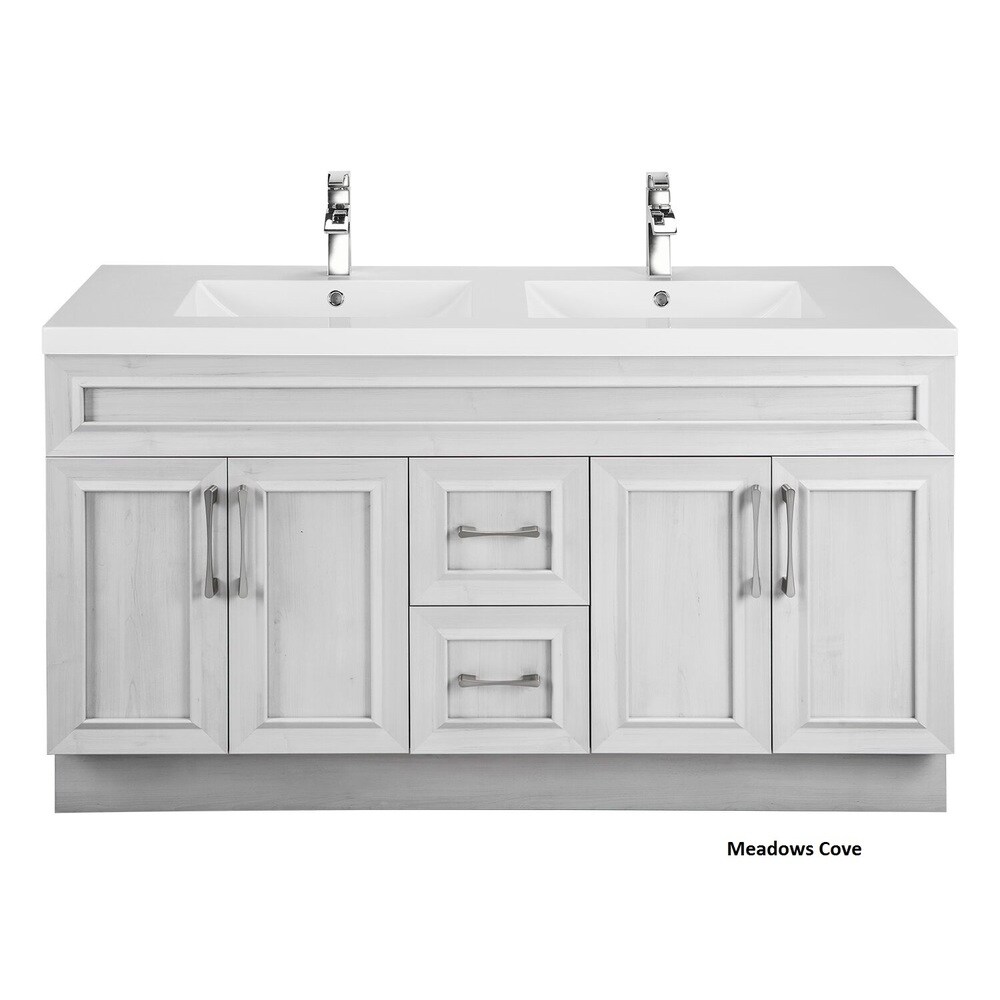 Cutler Kitchen   Bath Classic Collection White 60 inch Transitional Door Vanity with Double Sink