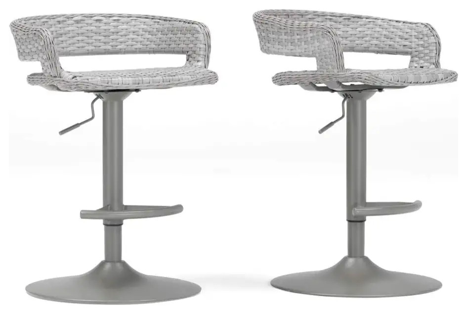 Set of 2 Patio Bar Stool  Aluminum Base  ampRattan Seat With Round Open Back  Gray   Tropical   Outdoor Bar Stools And Counter Stools   by Decor Love  Houzz