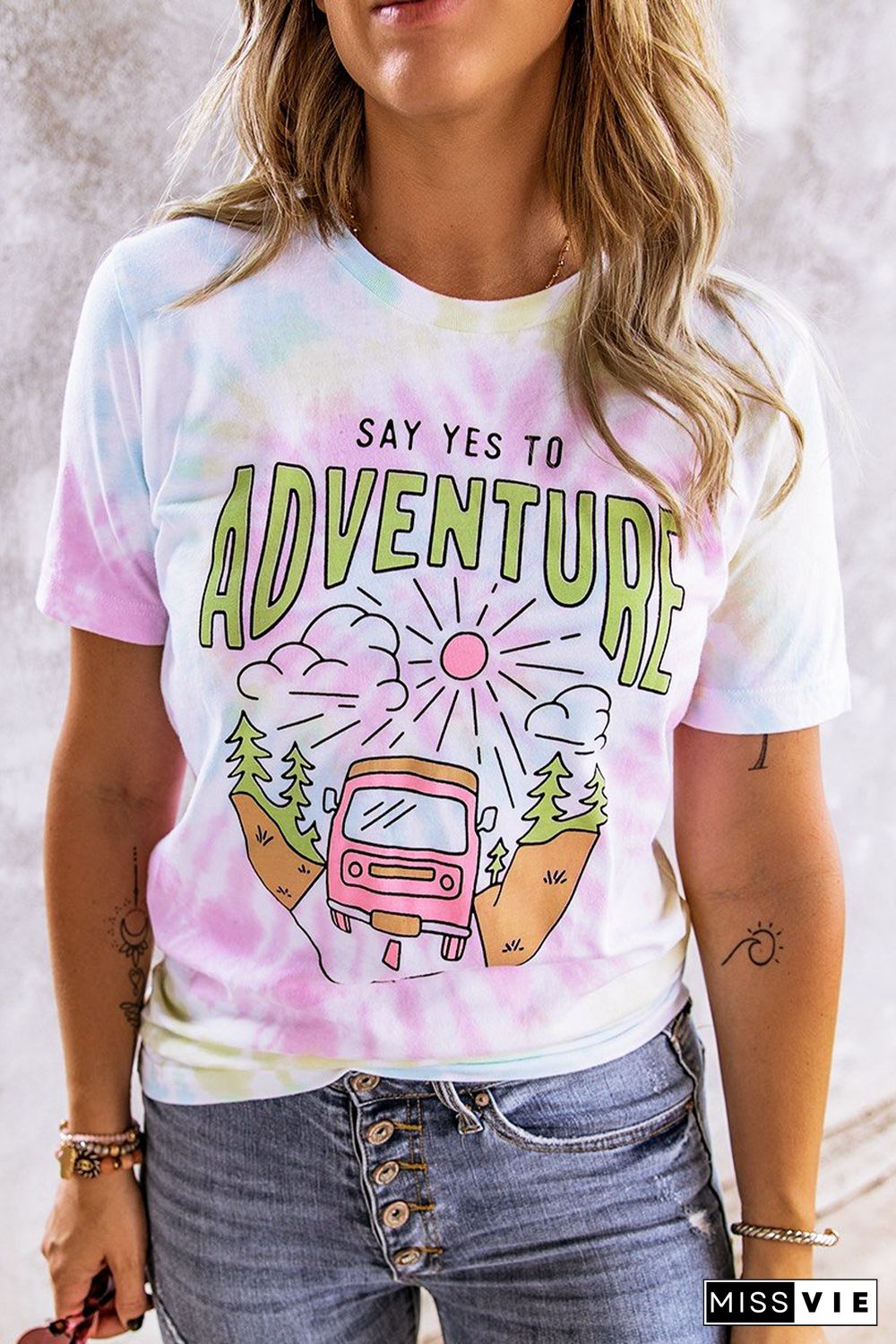 SAY YES TO ADVENTURE Tie-dye Print Tee