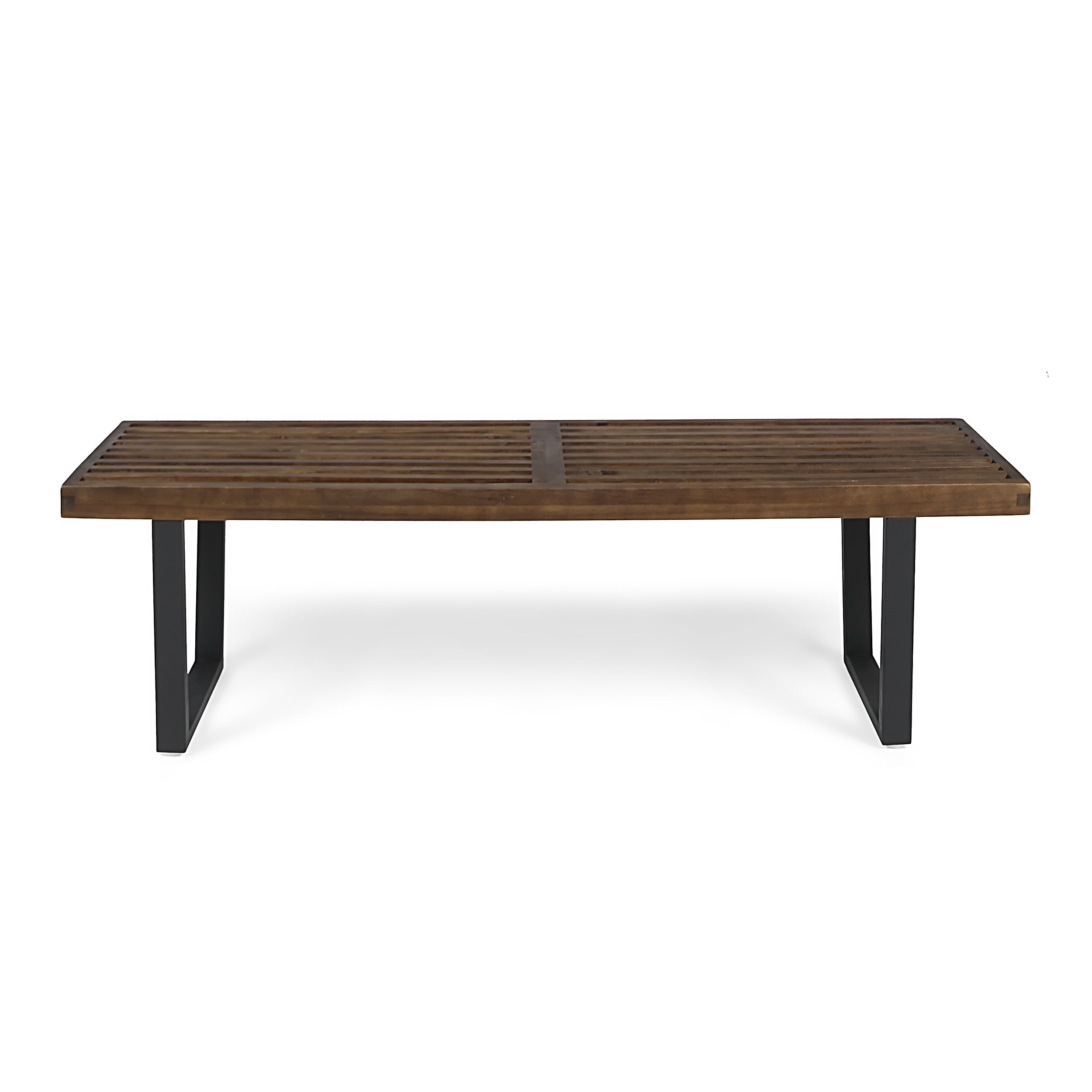 Joa Patio Dining Bench, Acacia Wood with Iron Legs, Modern, Contemporary