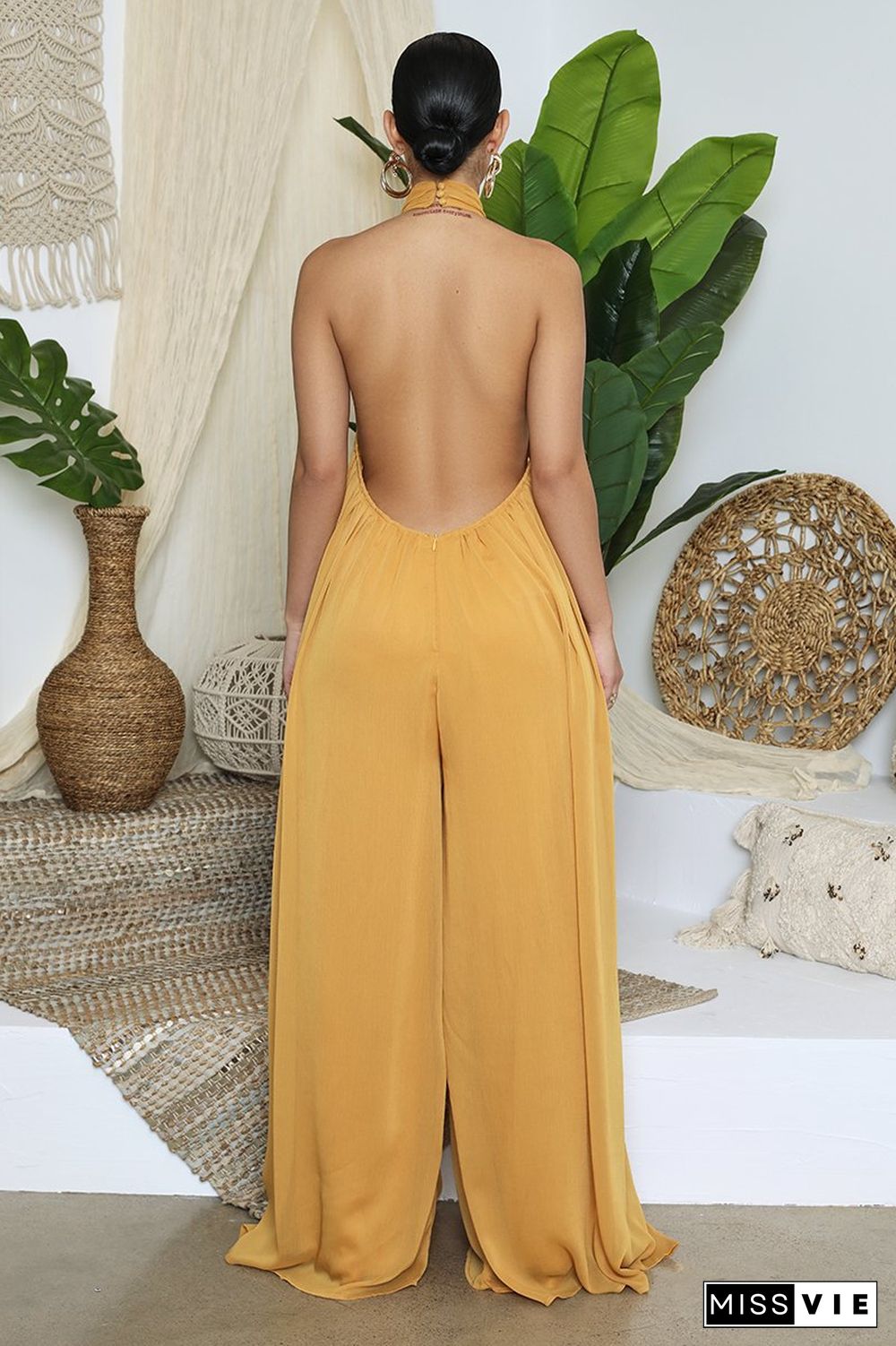 Halter Neck Backless Loose Wide Leg Jumpsuit