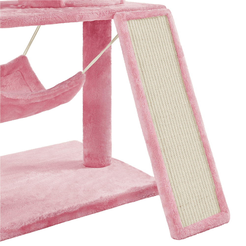 SMILE MART 63.5″H Multi Level Cat Tree Condo with Basket & Hammock & Scratching Post for Small/Medium Cats, Pink