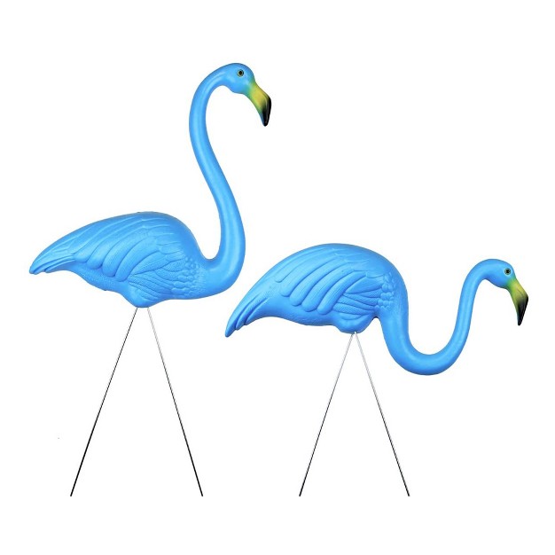 Union Products 62362 Outdoor Original Iconic Featherstone Weather Resistant Metal 24 Inch And 34 Inch Flamingo Yard Lawn Ornaments Set Of 2 Blue