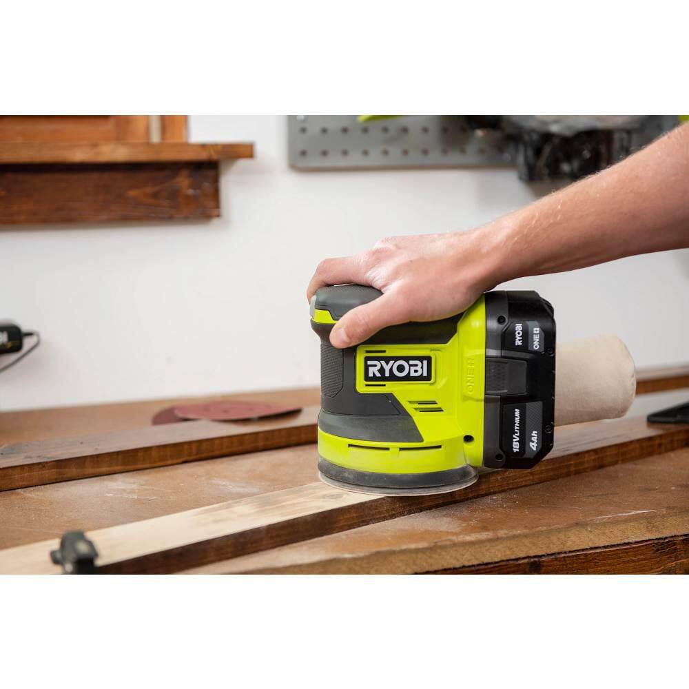 RYOBI ONE+ 18V 18-Gauge Cordless AirStrike Brad Nailer with Cordless 5 in. Random Orbit Sander P321-PCL406B