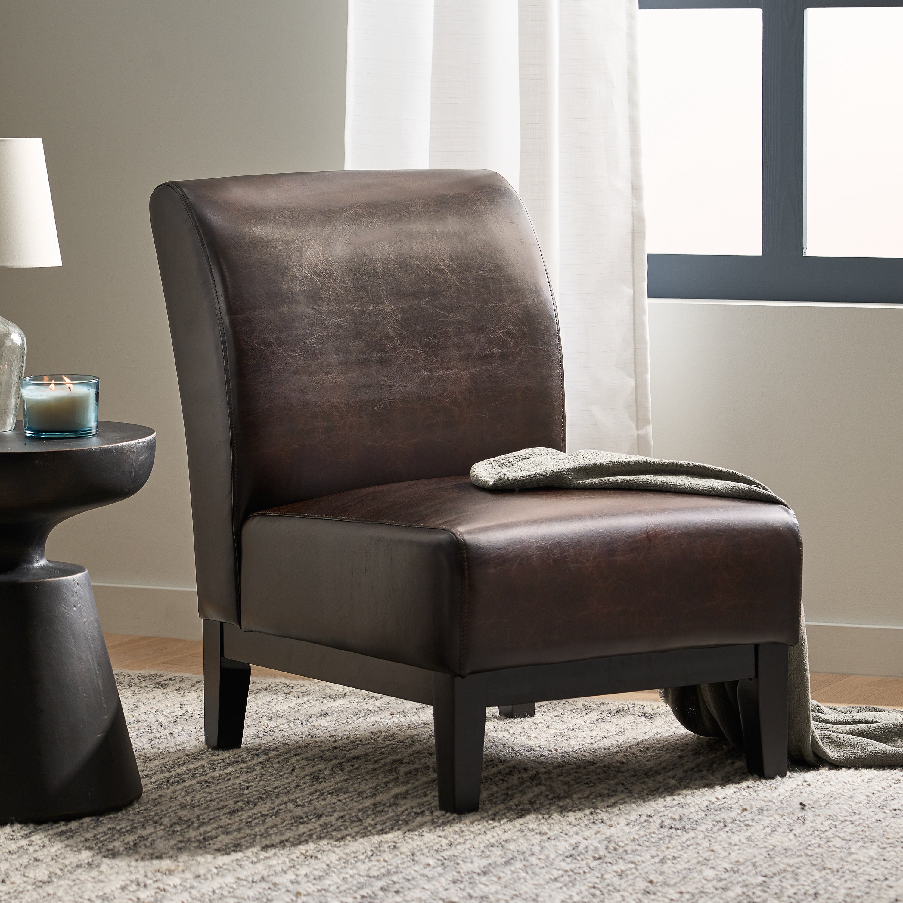 Brakar Contemporary Brown Leather Slipper Chair