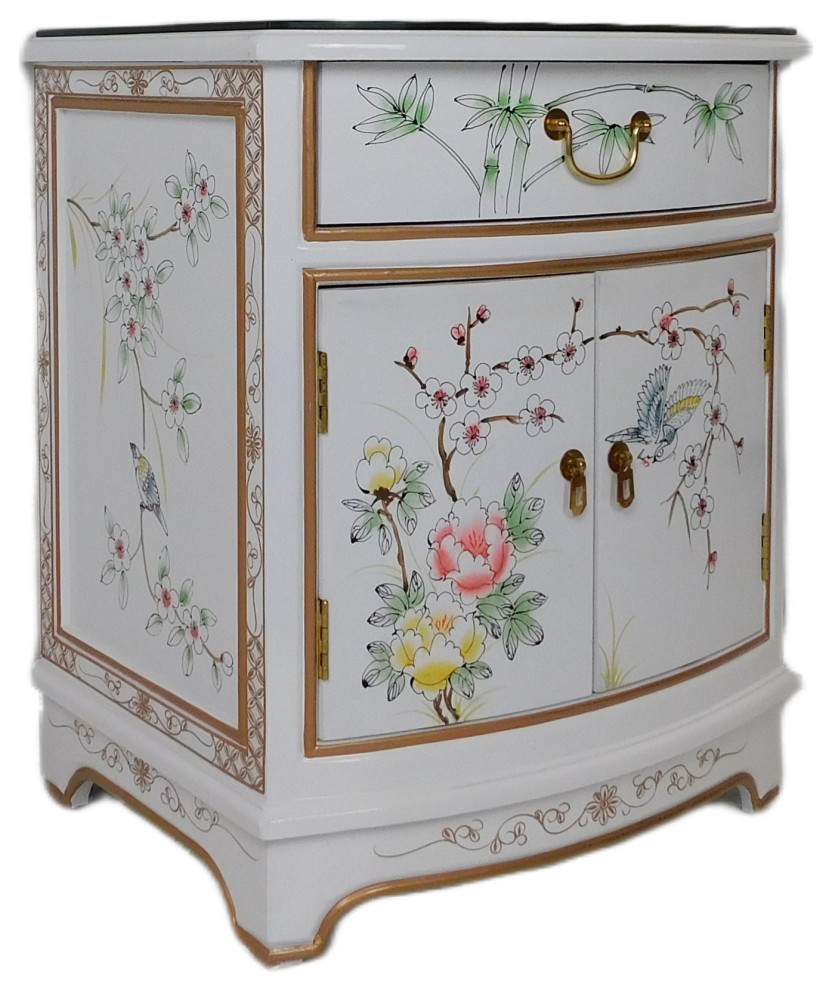 Oriental End Table Painted Bird and Flower White Lacquer   Asian   Side Tables And End Tables   by Oriental Furnishings  Houzz