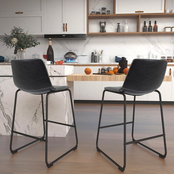 Set of 2 Counter Height Faux Leather Stools