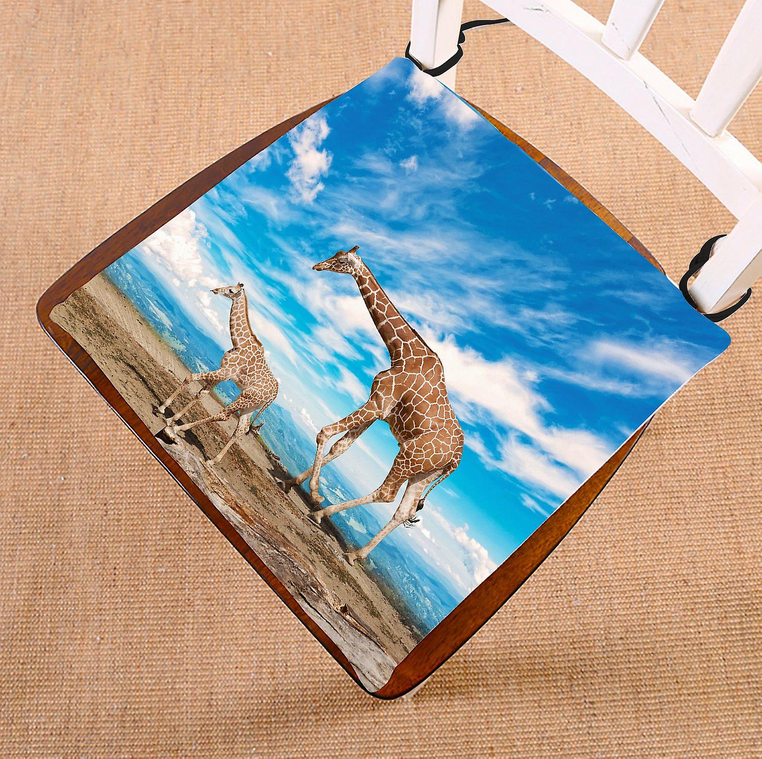 Beautiful Blue Sky Cloud Chair Pad， African Animal Giraffe Along The River Seat Cushion Chair Cushion Floor Cushion 50x50 Cm