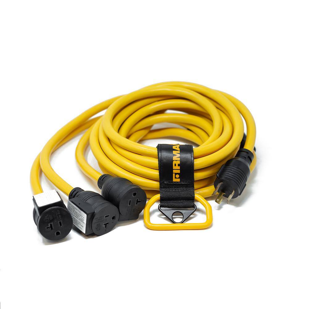 FIRMAN 25 ft. 125-Volt 30 Amp L5-30P to 3 Multi-Directional 5-20R Outlets Generator Power Extension Cord with Storage Strap 1105