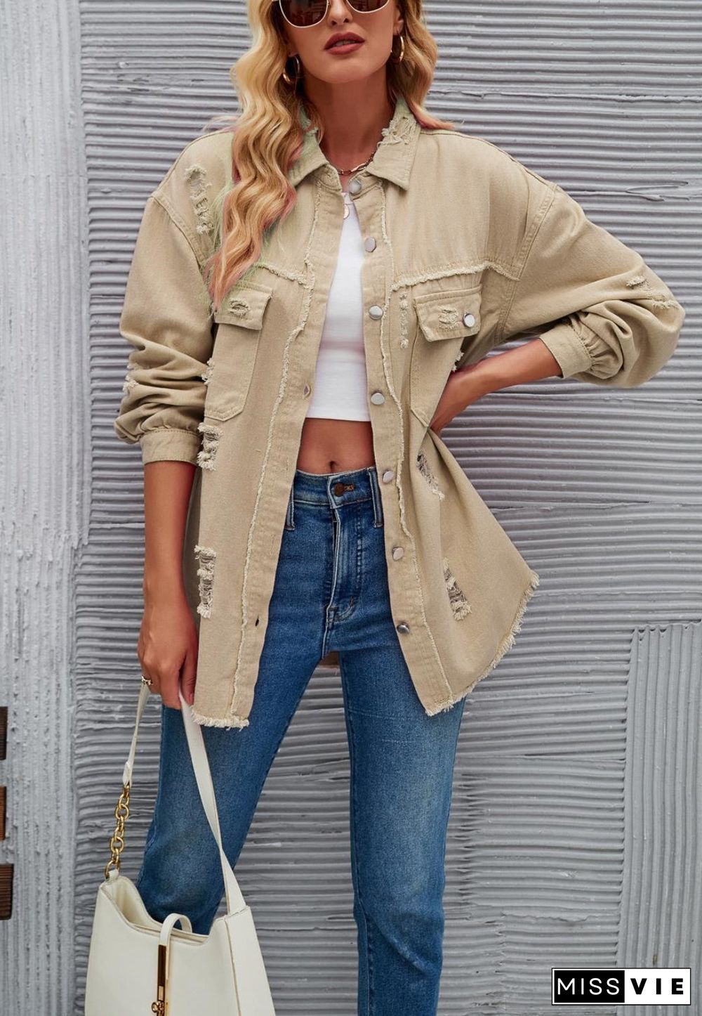 Solid Color Distressed Jacket