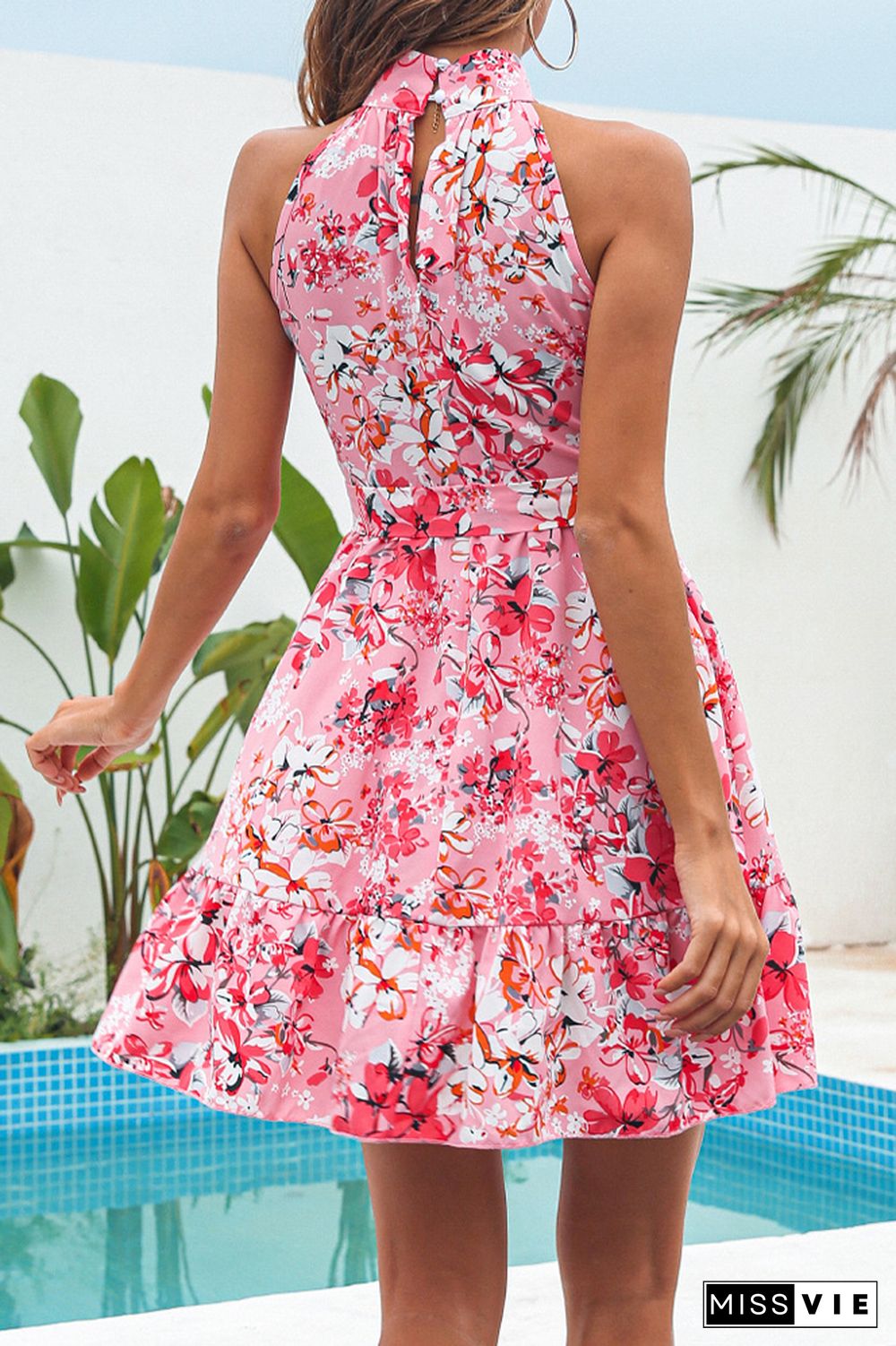 Sexy Floral Print Halter Neck Mini Dress Wholesale