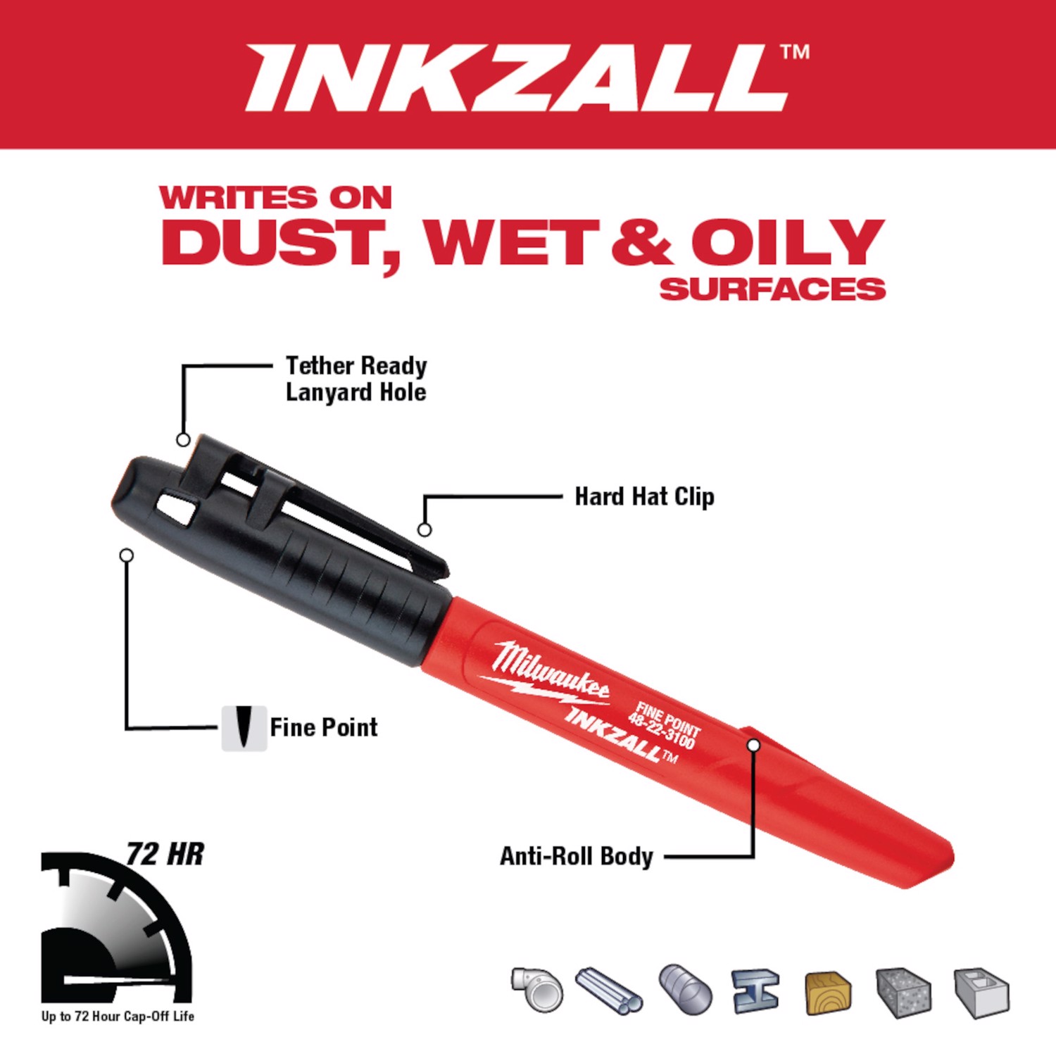 MW INKZALL Assorted Fine Tip Jobsite Marker 4 pk