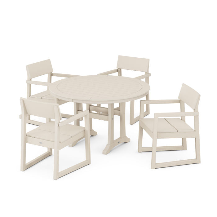 Polywood EDGE 5-Piece Round Dining Set with Trestle Legs PWS1122-1