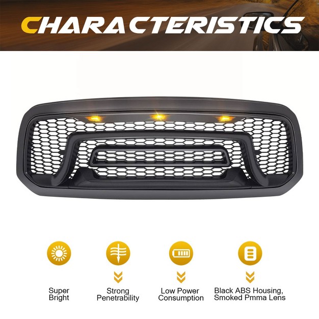 American Modified Rebel Grille Heavy Duty Front Grille Cover With Amber Led Lights Compatible With 2013 2018 Dodge Ram 1500 Truck Matte Black