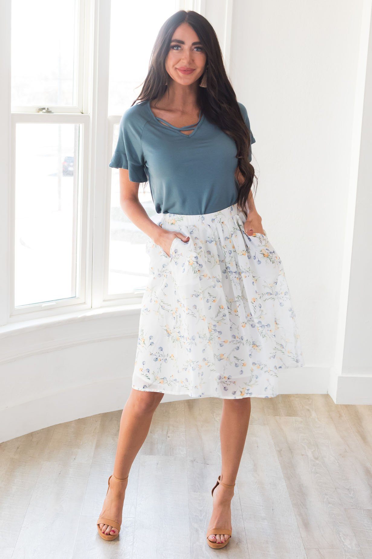 Blue & Yellow Poppy Chiffon Skirt