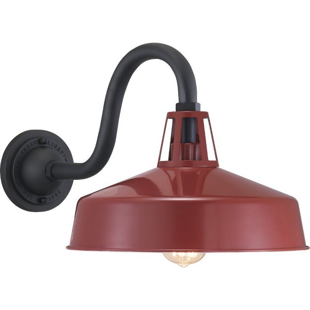 Progress Lighting Cedar Springs 1 light Outdoor Wall Lantern In Red Aluminum With Black Gooseneck Arm And White Shade