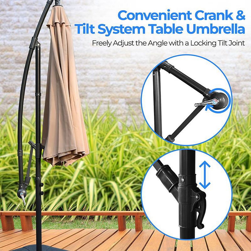 Serenelife 10 Foot Hanging Patio Umbrella With Push Button Tilt， Crank And Base