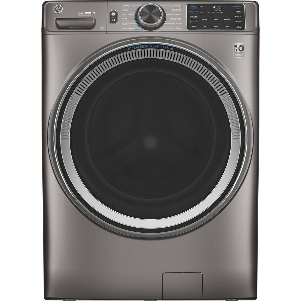 GE 4.8 cu. ft. Smart Satin Nickel Front Load Washer with OdorBlock UltraFresh Vent System with Sanitize and Allergen GFW650SPNSN