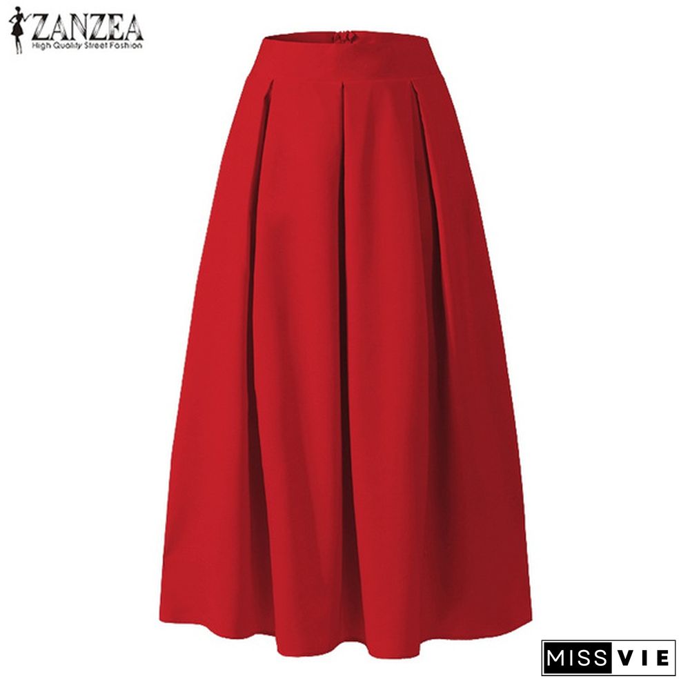 Women Summer Elegant Casual A-Line Skirt Plain Basic Fashion Big Swing Long Dress Skirt