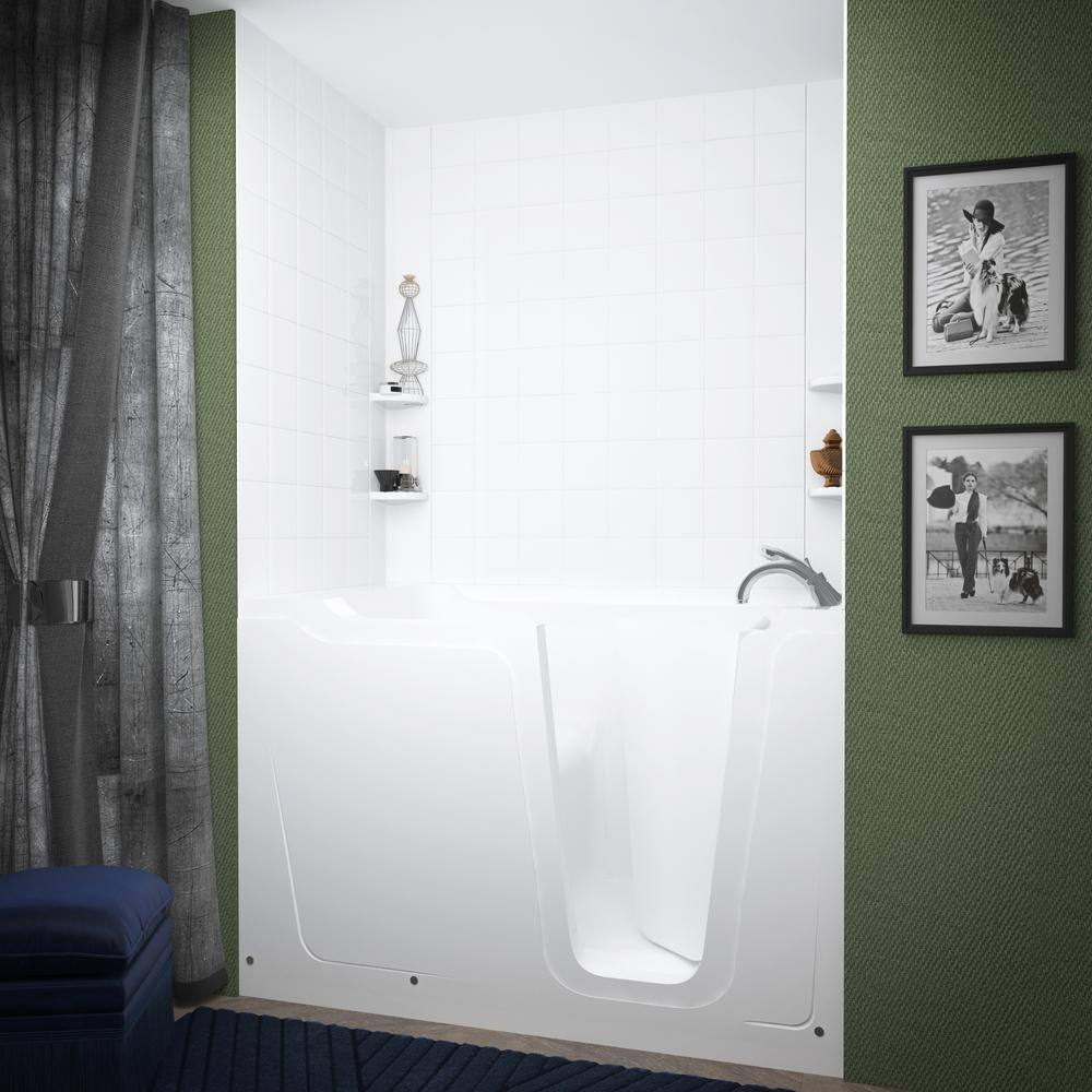 Universal Tubs Rampart 5 ft. Walk-in Whirlpool and Air Bathtub with 6 in. Tile Easy Up Adhesive Wall Surround in White H3660RWDCC